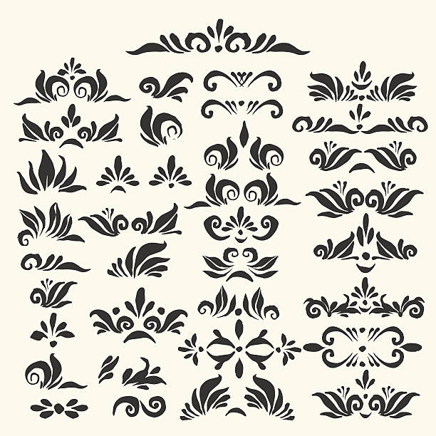 набор рисованной страницы декоративных элементов - spiral plant attribute style invitation stock illustrations
