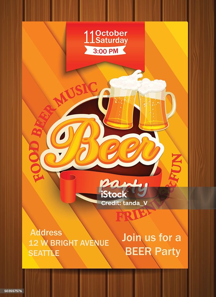 Beer party flyer, vector illustration. Octoberfest, Beer, Holiday, Pint Glass, Alcohol Beer - Alcohol stock vector