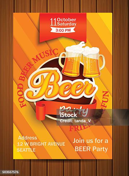 Beer Party Flyer Vector Illustration Stock Illustration - Download Image Now - Beer - Alcohol, Flyer - Leaflet, Traditional Festival
