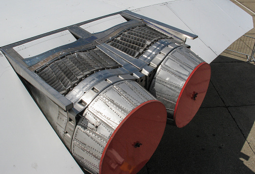 Jet Engine with a part of a wing on a luxury private aircraft - Bombardier Global Express