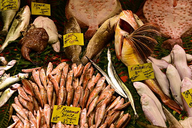 Istanbul, Turkey - December 19, 2015: Fresh fish are being sold on a street market in Beşiktaş, Istanbul. 