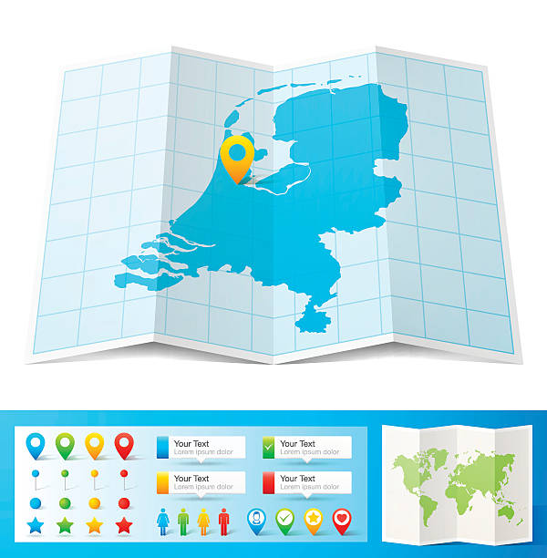 niderlandy mapę z lokalizacją szpilki na białym tle - netherlands stock illustrations