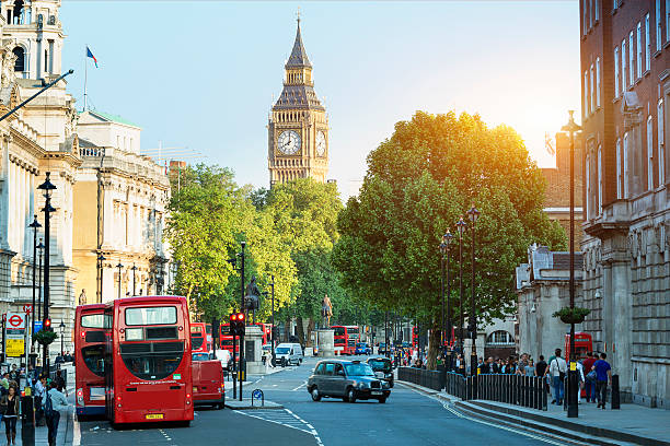 Big Ben and Whitehall from Trafalgar Square, London stock photo
