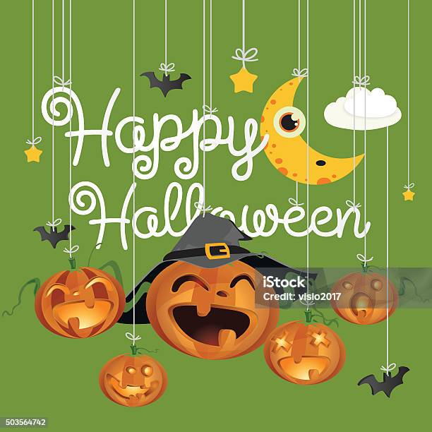 Happy Halloween Stock Illustration - Download Image Now - Bat - Animal, Cheerful, Ghost