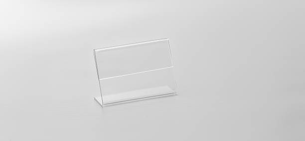 Acrylic card holder for events. Isolated transparent object with white background art name plates stock pictures, royalty-free photos & images