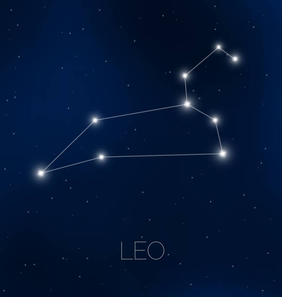 ilustrações, clipart, desenhos animados e ícones de leo constelação no céu noturno - signo de leão