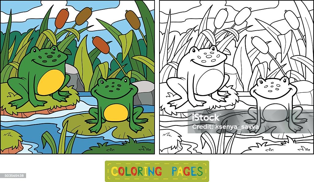 Coloring book (two frogs and background) Coloring book for children (two frogs and background) Coloring Book Page - Illlustration Technique stock vector