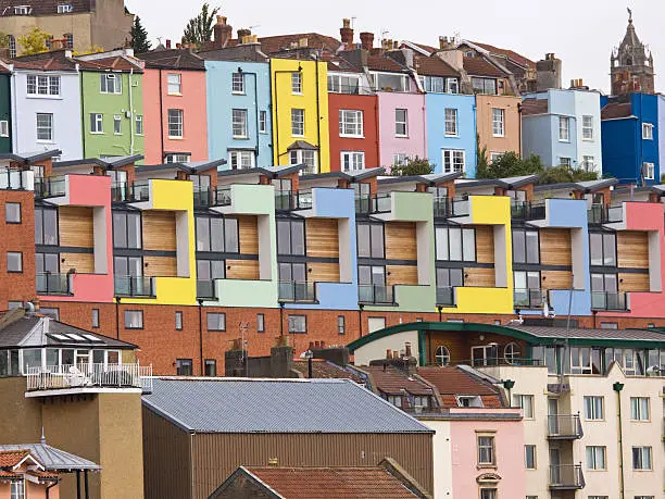 Mixture of Victorian and modern dwellings overlooking the harbourside in Bristol UK