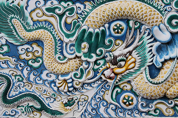 Dragon sculpture Chinese temple in ayutthaya, Thailand.