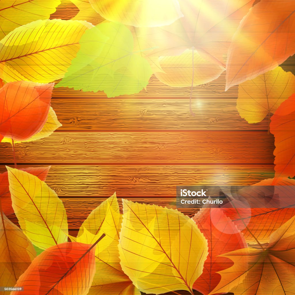 Herbst Blätter über hölzerne Hintergrund.  EPS10 - Lizenzfrei Am Rand Vektorgrafik