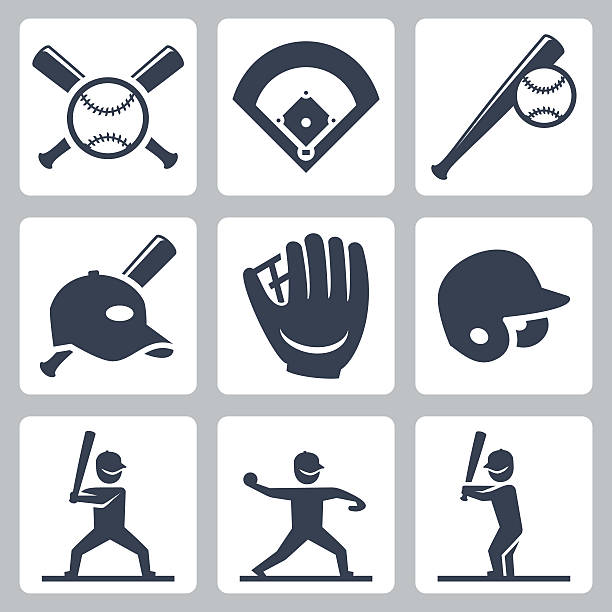 야구공 관련 벡터 아이콘 세트 - baseballs baseball glove baseball sport stock illustrations
