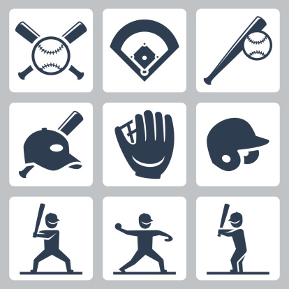 Baseball related vector icons set