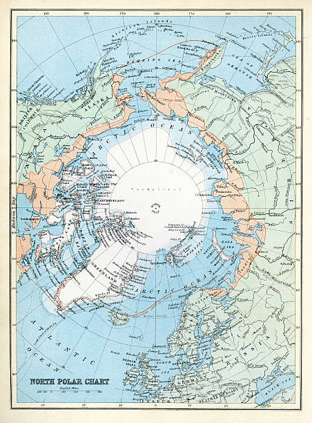 Map of the North Polar Region Map of the North Polar Region from 1891 north pole map stock illustrations