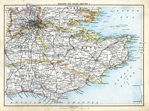 Antique map of South East England, 1891
