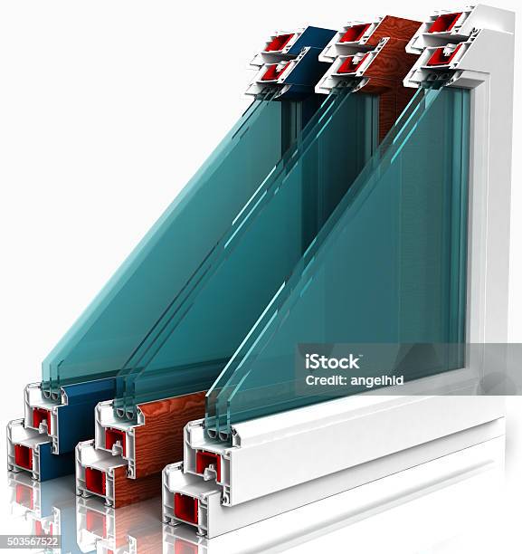 Three Plastic Window With A Colorful Laminated Isolated On White Stock Photo - Download Image Now