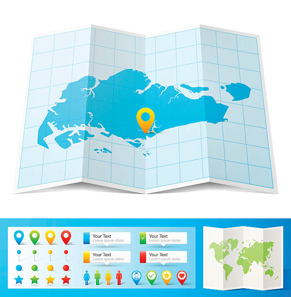 singapur mapę z lokalizacją szpilki na białym tle - singapore stock illustrations