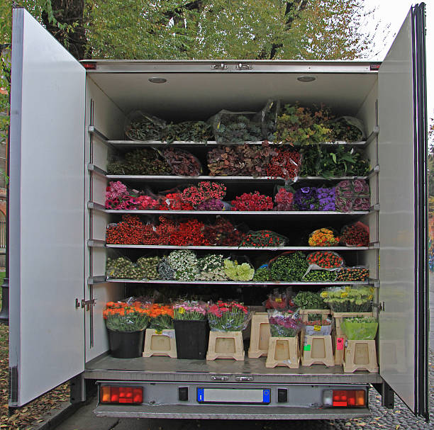 lorry body with bunches of flowers, Milan