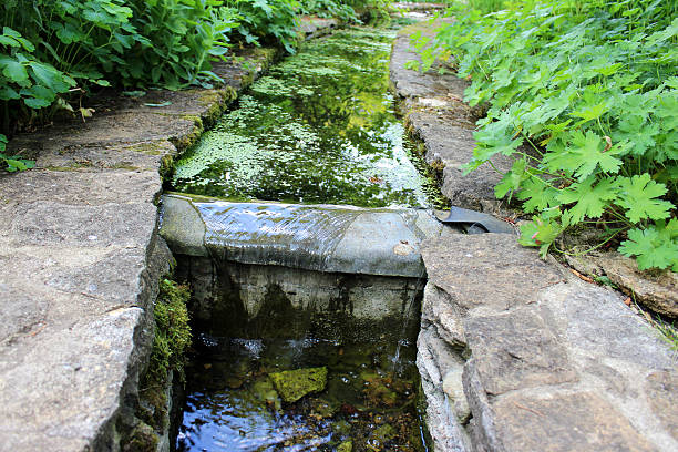 Akita,Japan - July 15, 2025: flow of Mototaki river originated from Mototaki Underground Water