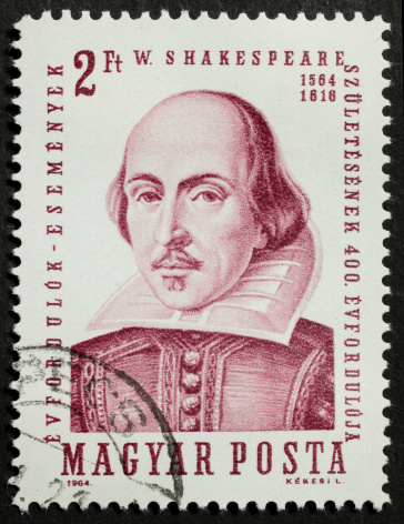 HUNGARY  CIRCA 1964: a stamp printed in Hungary celebrates the fourth centenary of William Shakespeare birth's, the famous English dramatist. Hungary, circa 1964