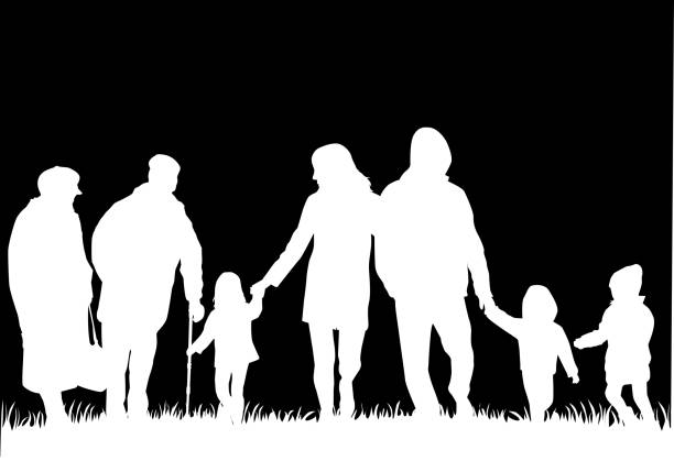 ilustrações, clipart, desenhos animados e ícones de silhuetas de família - grandparent grandfather granddaughter silhouette