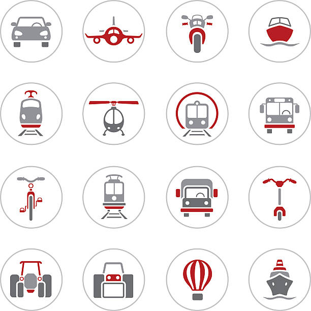 ilustraciones, imágenes clip art, dibujos animados e iconos de stock de iconos de transporte - bus coach bus travel red