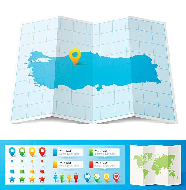 illustrazioni stock, clip art, cartoni animati e icone di tendenza di mappa con perni di posizione della turchia isolato su sfondo bianco - turchia