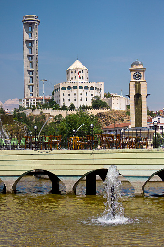 A waterfall and mosque view in Keçiören which is a metropolitan district of Ankara Province in the Central Anatolia region of Turkey, a crowded district in the northern part of the city of Ankara. According to 2010 census, population of the district center is 817,262. The district covers an area of 190 km2 (73 sq mi), and the average elevation is 850 m (2,789 ft). The Çubuk River runs through the middle of the district.