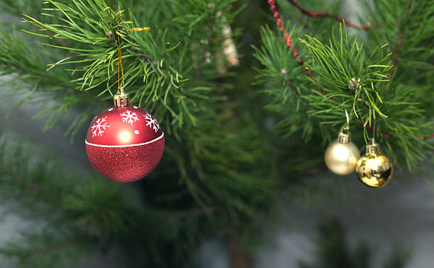 istock New year tree with round Christmas balls on branches 503582696
