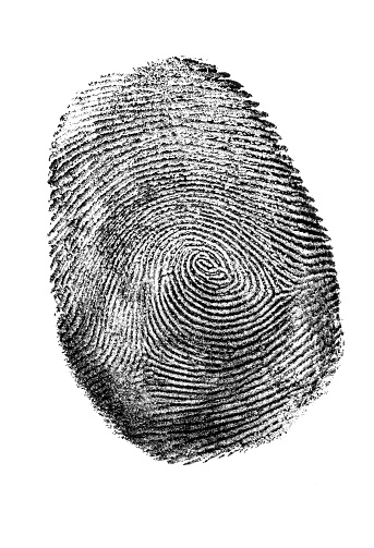 Real fingerprint isolated on white paper background.