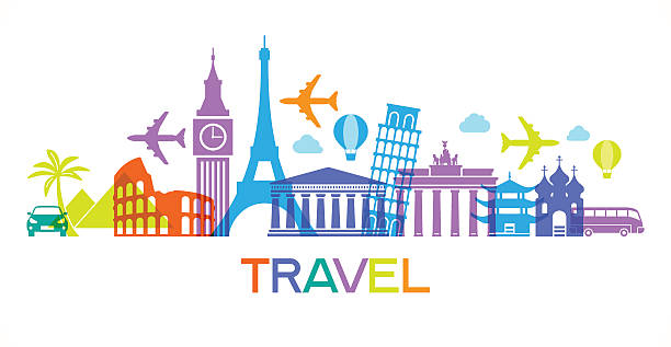 Travel famous landmarks Abstract design with famous landmarks. Vector illustration. Modern design template. File is saved in AI10 EPS version. This illustration contains a transparency monument stock illustrations