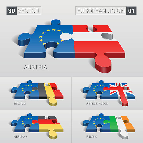 유럽 연합 및 플랙. 3 d 벡터 낱말퍼즐. set 01. - belgium map flag three dimensional shape stock illustrations