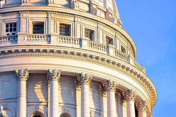 Dome of Capitol building partial view A partial view of the Wisconsin State Capitol dome in Madison.  wisconsin state capitol photos stock pictures, royalty-free photos & images