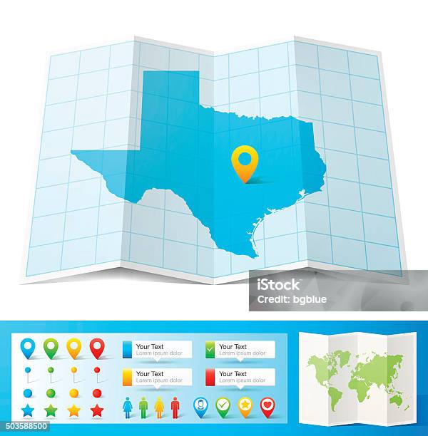 Texas Map With Location Pins Isolated On White Background Stock Illustration - Download Image Now