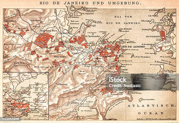 Map Of Rio De Janeiro 1898 Stock Illustration - Download Image Now - Animal Migration, Rio de Janeiro, Ancient