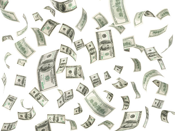 100 доллар законопроекты, летающие на белом фоне - us currency one hundred dollar bill paper currency wealth стоковые фото и изображения