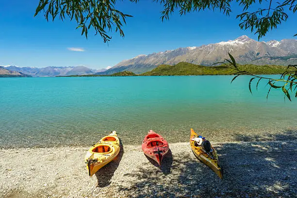 Kayaks on the Lake Wakatipu, Glenorchy, New Zealand