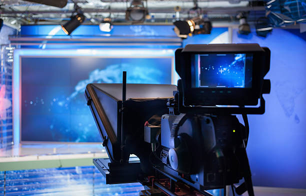 istock Video camera - recording show in TV studio 503592096