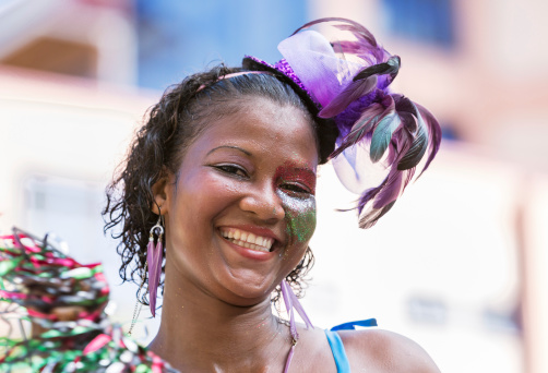 Victoria, Seychelles - April 26, 2014: Happy Creole women at the Carnival International de Victoria in Seychelles