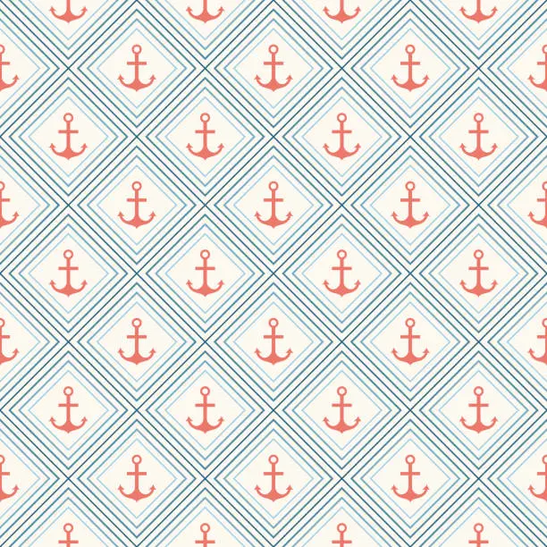 Vector illustration of Seamless vector pattern of anchor shape and line