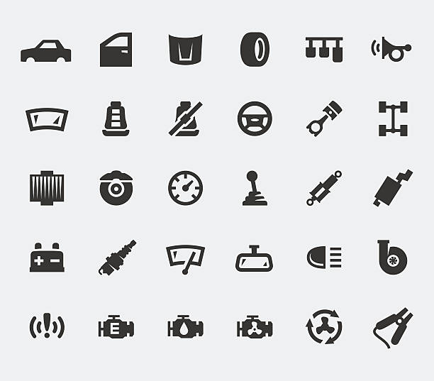 Car parts large icons set Car parts large icons set part of vehicle stock illustrations