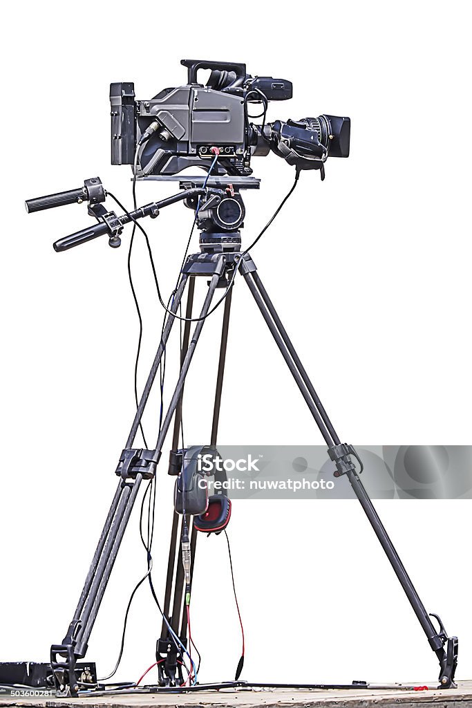 Professional video camera. Professional video camera isolated on white background. Cut Out Stock Photo