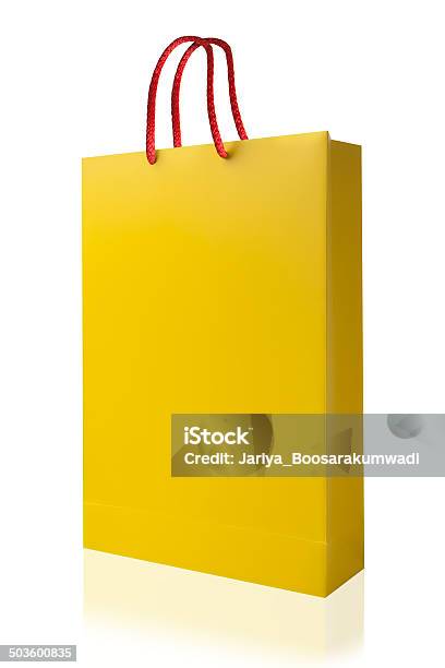 Yellow Shopping Bag Isolated With Clipping Path On White Background Stock Photo - Download Image Now