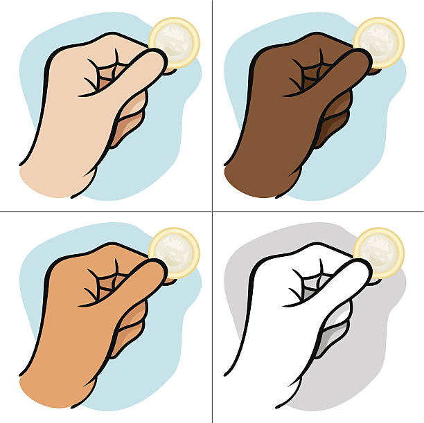 illustrazioni stock, clip art, cartoni animati e icone di tendenza di mano che tiene un preservativo etnico - condom aids orgasm sexual activity