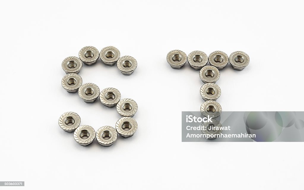 Alphabet S and T, by Stainless Steel Hex Flange Nuts S and T Alphabet, Created by Stainless Steel Hex Flange Nuts. Letter T Stock Photo