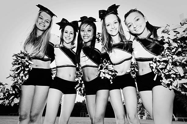 Cheerleaders Group Portrait BW Group of Cheerleaders together.Retro BW Edit, Group Portrait. cheerleader photos stock pictures, royalty-free photos & images