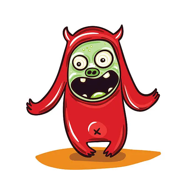 Vector illustration of Cute Little Red Monster Illustration