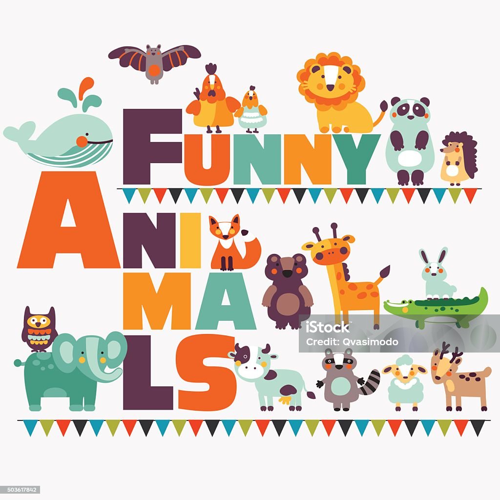 Big funny animal set made of wild and domestic animals Big funny animal set in bright colors made of wild and domestic animals. Modern vector flat style. Ideal for cards, logo, labels and children room decoration Africa stock vector