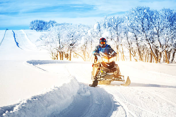 conducir un snowmobile - motoesquí fotografías e imágenes de stock