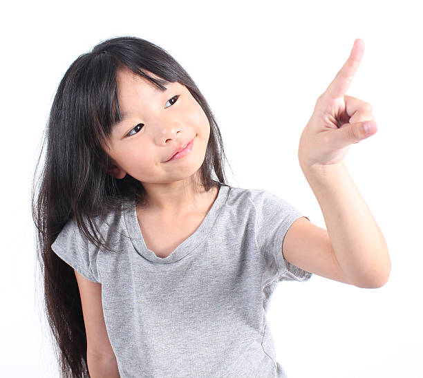istock Little girl pointing up with her finger 503619240