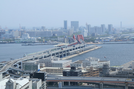 Port Island Kobe city view in downtown Kobe Japan